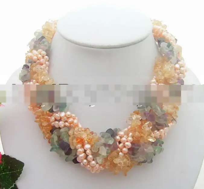 

song voge gem nanJ2504 Pearl&Purple Fluorite&Citrine Necklace