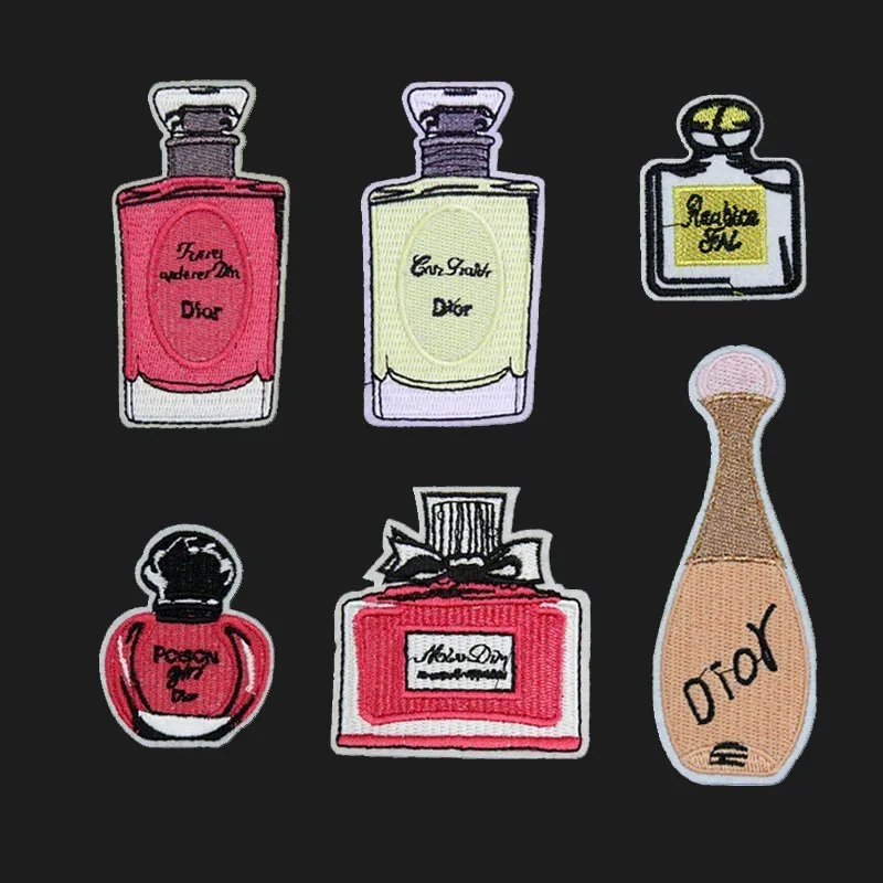 

Iron On Embroidered Patches for Clothing Cute Perfume Bottle Badge Applique Sequins Patch Diy Clothes Hats Accessories