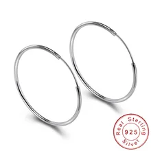 Минималистичные 925 пробы серебряные большие серьги-кольца женские большие круглые серьги с застежкой кольца для женщин SE134