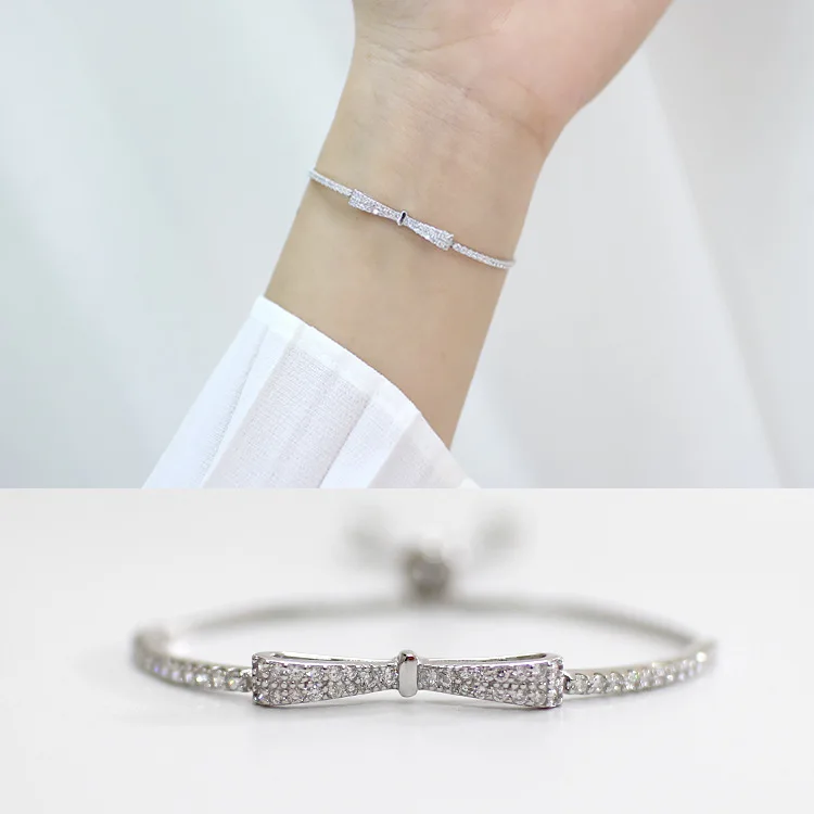 

Real 925 sterling silver cubic zirconia bowknot bracelets & bangles for woman, fashion silver bracelet femme crystal jewelry