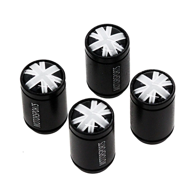 

HAUSNN 4Pcs/Set England UK Flag Black Alloy Polish Car Wheel Tire Valve Caps Auto Tyre Air Stem Cap For MINI Land Rover Jaguar