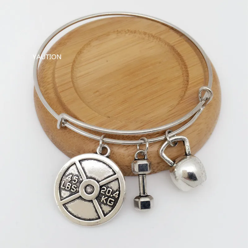 

1Pcs 45Lbs Weight Plate & Dumbbell & kettlebell bracelet Exercise Charm Pendant Weightlifting Jewelry Gym