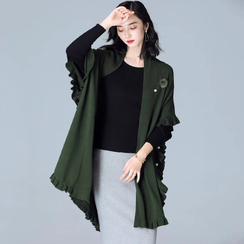 2017 Autumn Winter Women Knitted Poncho Oversized Cardigan Long Shawl Scarf solid Pashmina very good quality | Аксессуары для