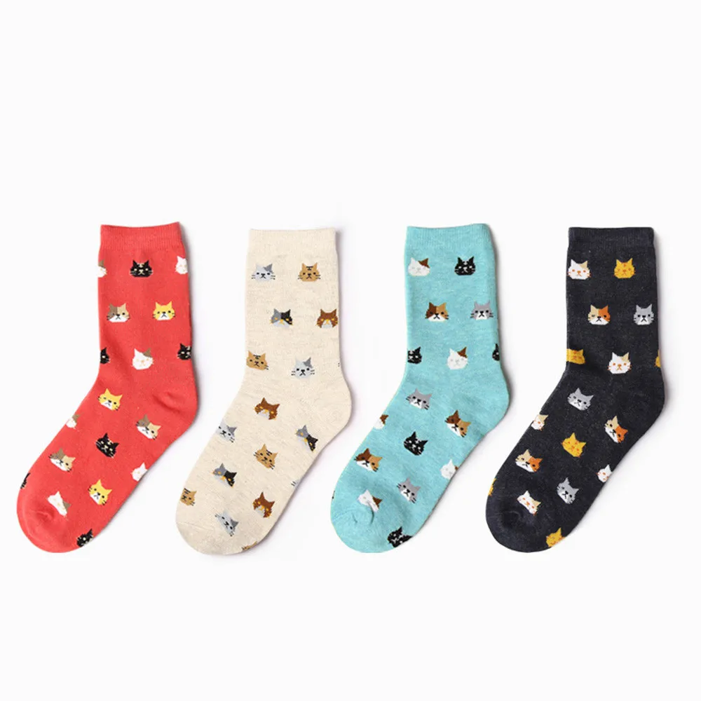 

women Animal Cat Cartoon Socks Girl's fluffy Cotton Short Socks happy cute paws winter Socks rainbow women calcetin mujer cp