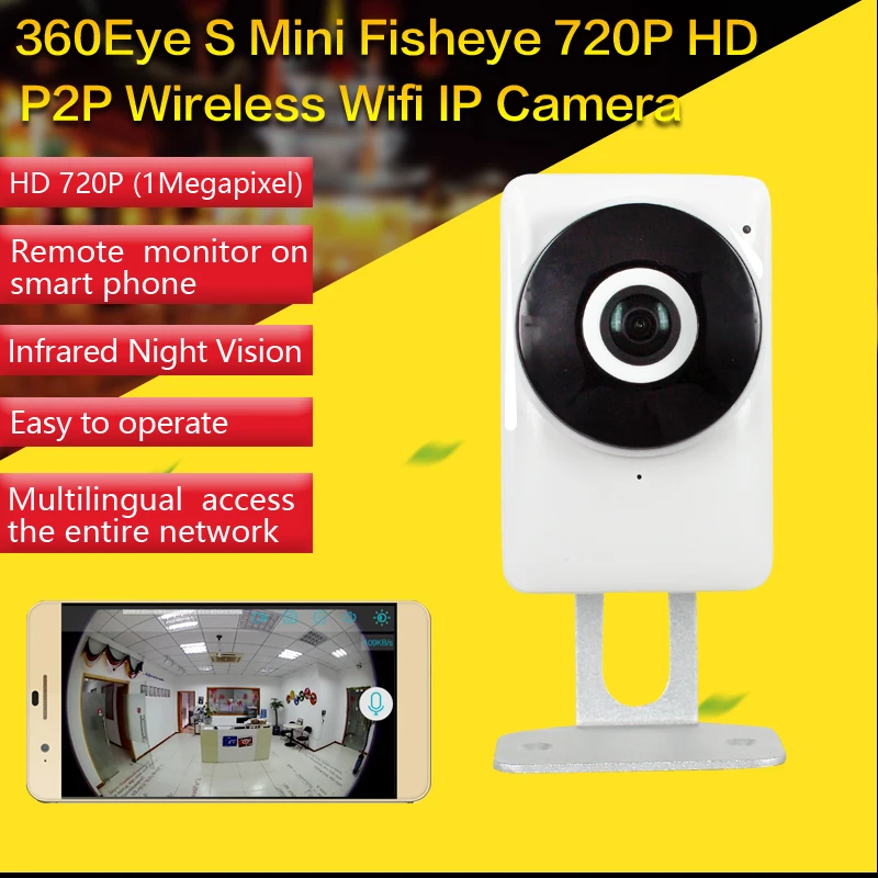 Мини Wi-Fi Fisheye Панорамный Ip-камера HD 720 P Micro SD Камеры Беспроводной Сети Аудио