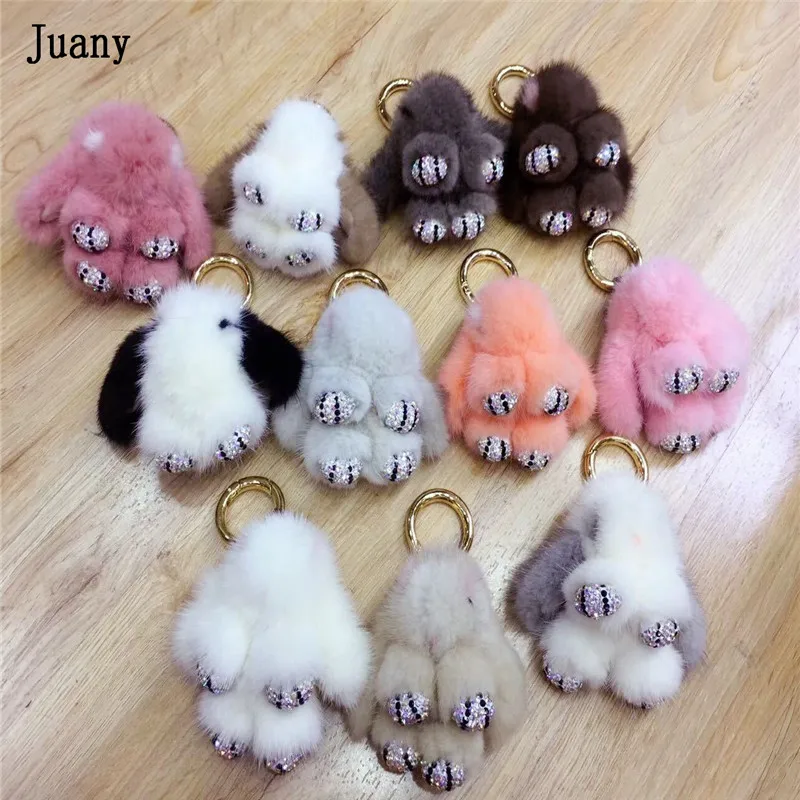 

rabbit keychains real mink keychain fur key chains bags trinket pompom fur key chains 1pcs juany