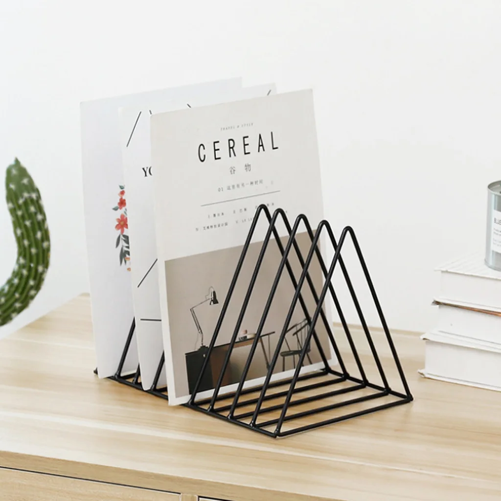 Metal Triangle Organizer Rack 9 Slot Newspaper Magazine Holder Document File Stand Journals Book Rack for Office Study Room