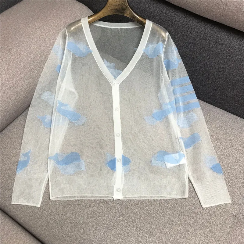 

Luxury Designer Brand Knitted Cardigans for Women V Neck Woven Whale Jacquard Sexy Perspective Loose Knitted Cardigans Sweater