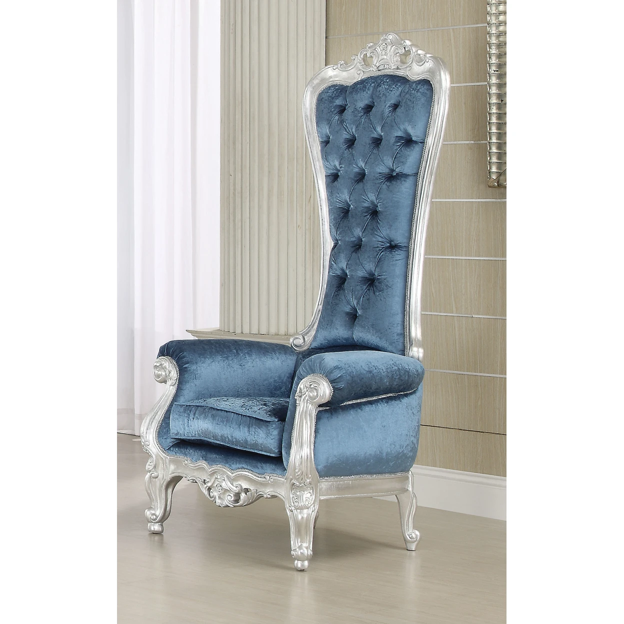 Adorning Accent Chair With High Back, Silver & Blue