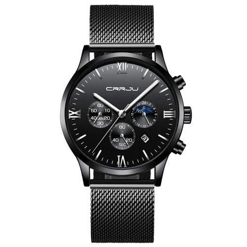 CRRJU Relogio Masculino мужские роскошные часы с полностью стальным корпусом Модные Спортивные кварцевые военные часы мужские многофункциональные часы водонепроницаемые - Цвет: B W B