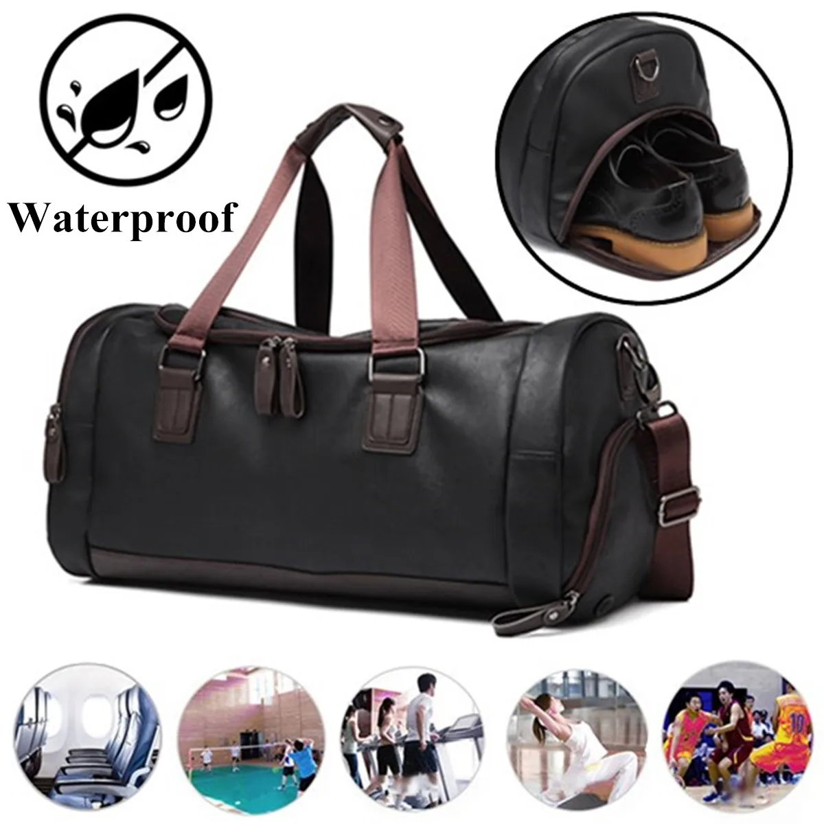 

Men's Black handbag Travel Bag Waterproof Leather Large Capacity Travel Duffle Multifunction Tote Casual Crossbody Bags Fitness