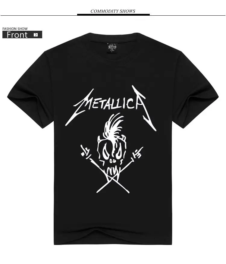 Новая мода 3D печати Metallica Короткие рукава круглый вырез горловины Черные Мужские