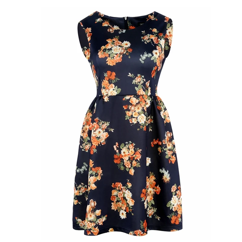 Для женщин новые летние модные Printed A Line Dress платье без рукавов с круглым вырезом
