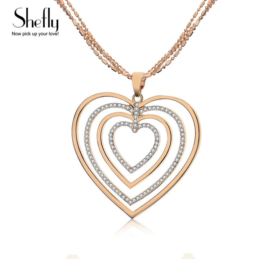 Heart Pendant Necklace Jewelry Soulmate Romantic Gold Color Maxi Long Necklaces & Pendants Women collares largos de moda 2018