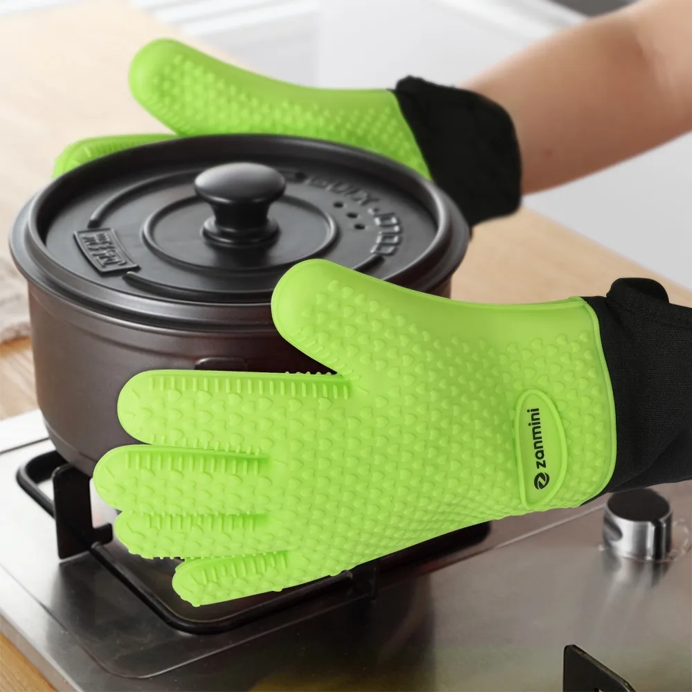 

Zanmini Heat-Resistant Silicone Gloves Bakeware Food-Grade Silicone Outer Gloves Non-Slip Kitchen Tools