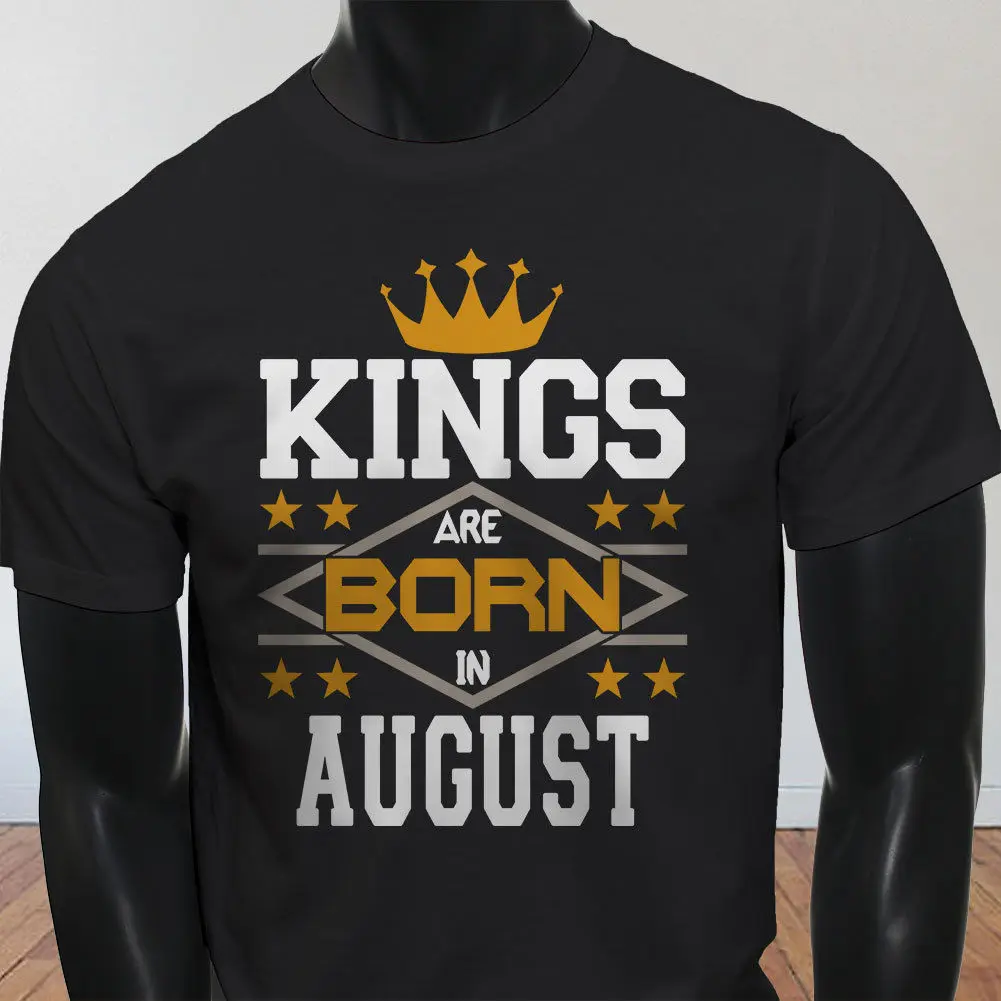 

New Spring High-Elastic Cotton Kings Born In August Crown Birthday Leo Virgo Mens Black T-Shirt Summer T-Shirt