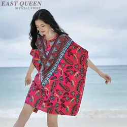 Богемный длинная стильная пляжные Топы женские летние короткие с рукавами «летучая мышь» с принтом многоцветный mexica Boho до колена рубашка