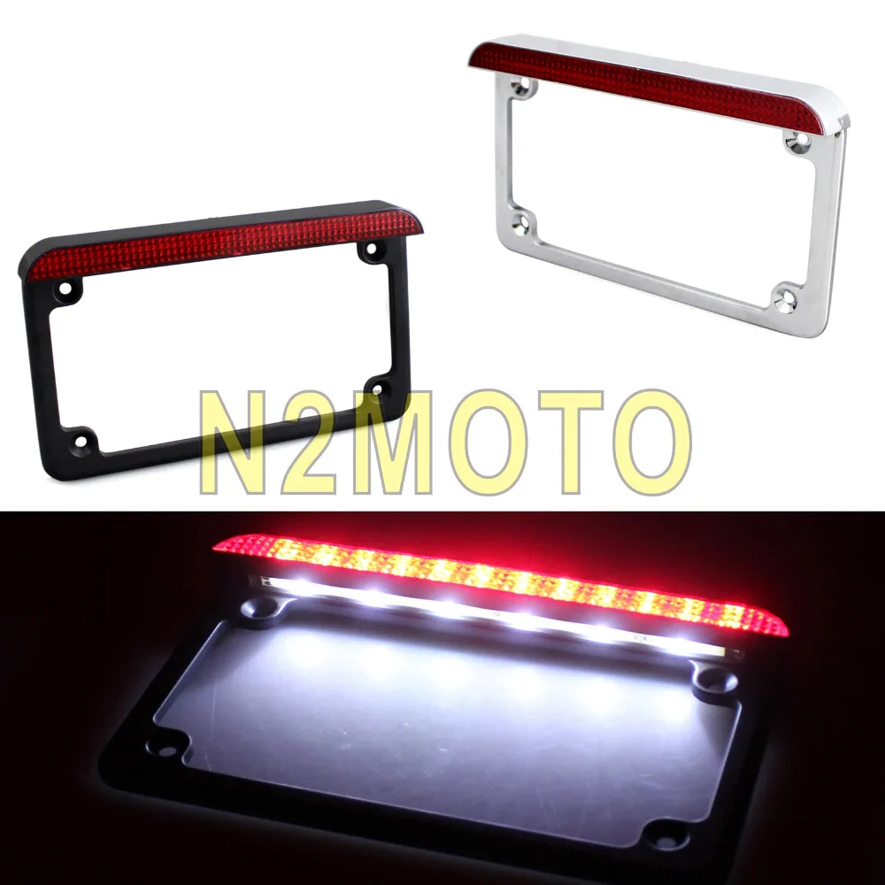 Black Chrome 12V LED 4'' X 7'' Licence Plate Frame LED Taillights