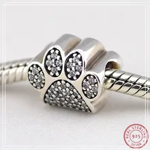 Мерцающие камни проложить лапы принты Шарм бусины для женщин ювелирных изделий DIY Fit PANDORA талисманы Серебро 925 FL246