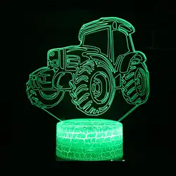Трактор 3d ночь визуальный LampStereo атмосферу Usb подарок 3d светильники белый основание Прекрасный 7 Изменение цвета 3D лампа