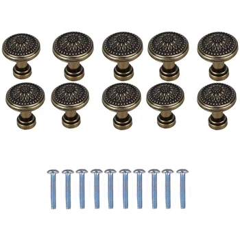 

Big sales 10 Pack Antique Bronzy Flower Round Handle Kitchen Cabinet Cupboard Door Drawer Pull Knob With Screws 25 x 23mm