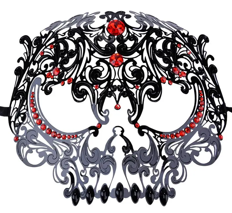 Новая маска с черепом Mardi Gras, маскарадный мяч, венецианская металлическая маска с лазерной резкой для лица, черно-красные вечерние маскарадные маски