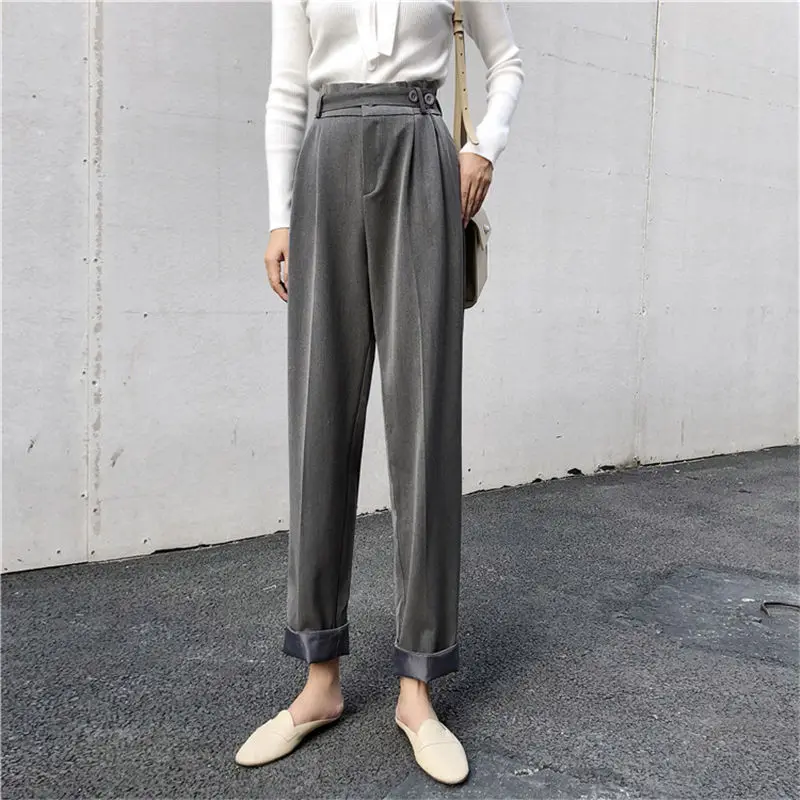 HziriP Korean Pants Casual Harem Pants Fashion Loose Slim Wild High Waist High Quality Solid Fresh Trousers 3 Colors - Цвет: gray
