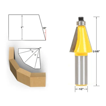 

DRELD 1pc Woodworking Capenter Tools 1/2" Shank 15 Degree Chamfer & Bevel Edging Router Bit Wood Milling Cutter Woodworking Tool