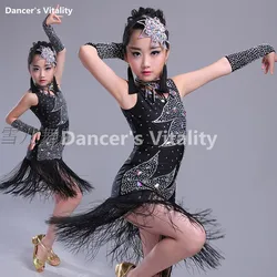 New Children Skirt Dance Costumes for Girls Kids Child Sequin Competition Jazz Stage Performance Clothing S-XXXL