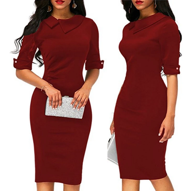 

2018 New Women Ladies Bandage Bodycon Half Sleeve Casual Solid Sheath Spring Work Office Mini Dress