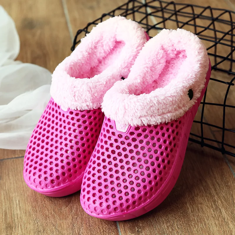 Winter Women Sandals Women Beach Shoes Slippers Solid plush Warm Flip Flop Plush Garden Sandals Clogs Outside waterproof