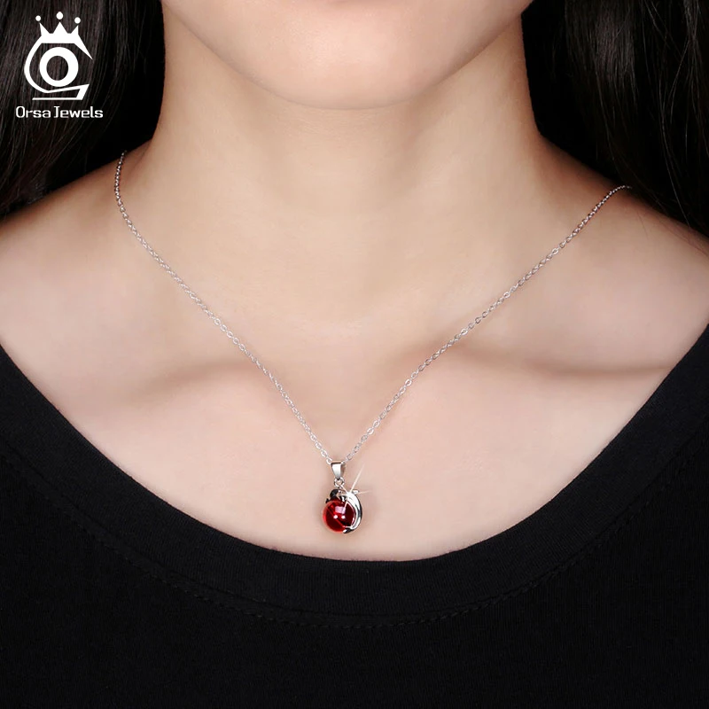 ORSA JEWELS стерлинговое серебра 925 пробы, красный агат дельфин кулон, ожерелье для женщин подлинные серебряные ювелирные изделия, SN02