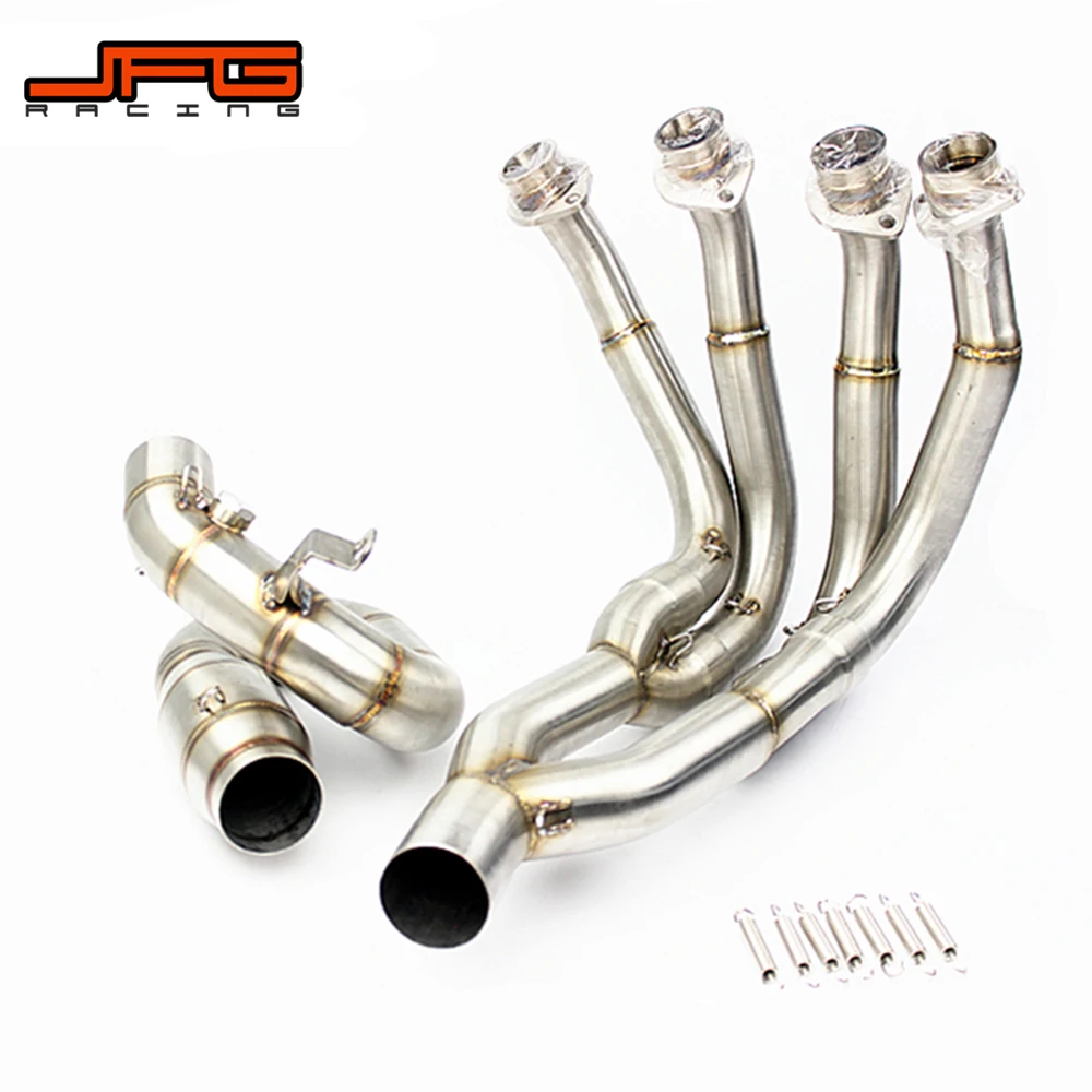 JFG RACING Motorcycle Exhaust Front Pipe Header Link Manifolds Slip On Motorcycle Exhaust System For Kawasaki Z900 2017-2018