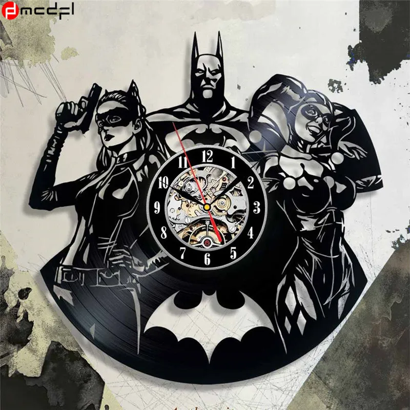 Home Living Batman Vinyl Record 12 Inch Wall Clock Modern Design