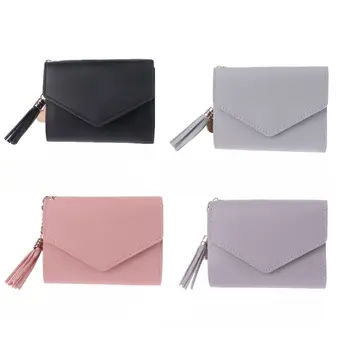 

2019 Fashion Women Short Wallet Fashion Lady Tassel Change Coin Pocket Purse Triifold Clutch Bag PU Leather Wallet