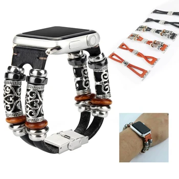 

bands for Apple Watch Bands 42mm 38mm 4 3 2 1 Genuine Leather for iwatch Strap Series 4 1 2 3 Woven Leather Bracelets 44mm Band