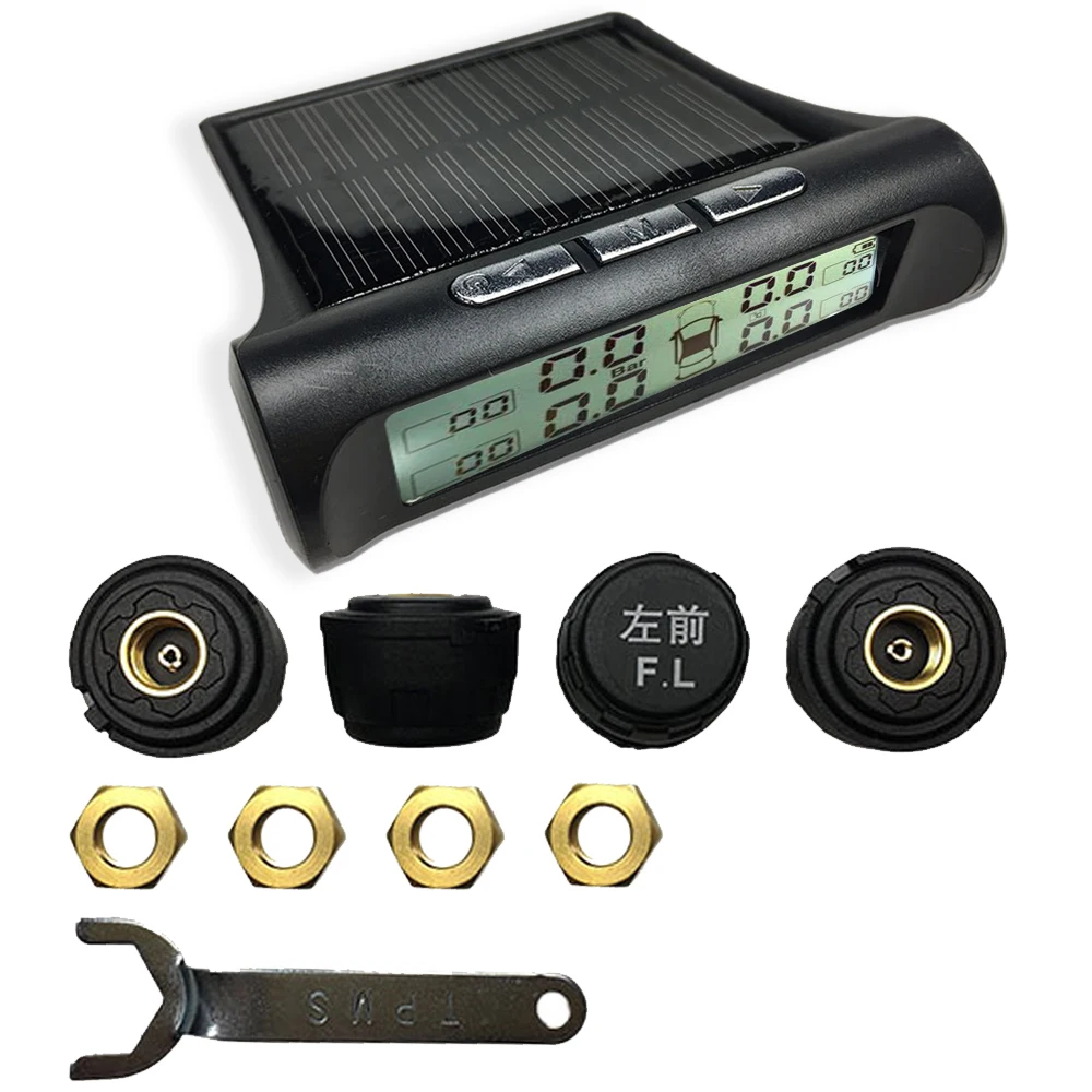 TPMS Tire Pressure Alarm Monitoring System Smart Solar Tyre Pressure Monitor 4 Sensor Valve TMPS Gauge Vistur LCD Color Display