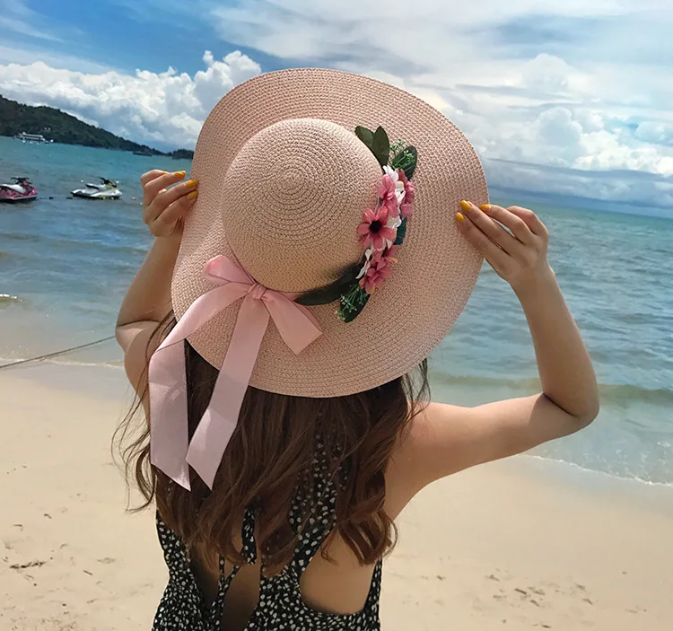2018 Summer New Arrived South Korean Style Flower Bow-Knot Straw Hat Beach Sunscreen Casual Sun Hat ACA87 (3)