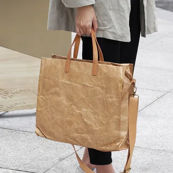 

Vintage Kraft Paper woman messenger bag inside canvas Causal Shoulder Bag all match ladies Tote bag