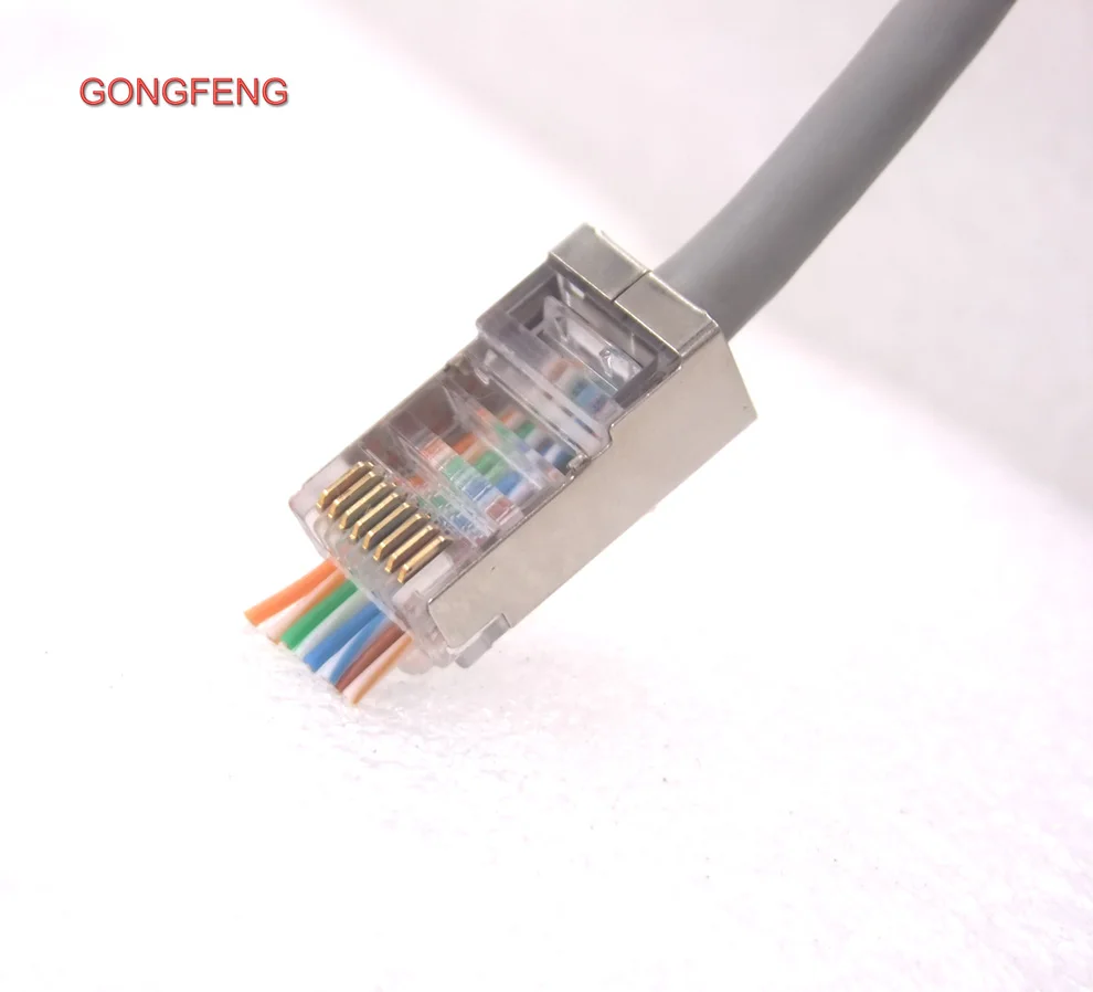 

GONGFENG 100pcs NEW Hot RJ45 Connector 8P8C Through Hole Over Five Kinds of Shielding Metal Shell Crystal Head Special Wholesale