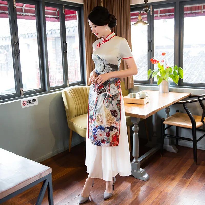 Традиционный китайский платья Вьетнам аозай платье Cheongsam красный Qipao длинный
