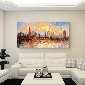 

London Skyline oil painting On Canvas quadro caudro decoracion modern impasto texture cityscape wall art picture for living room