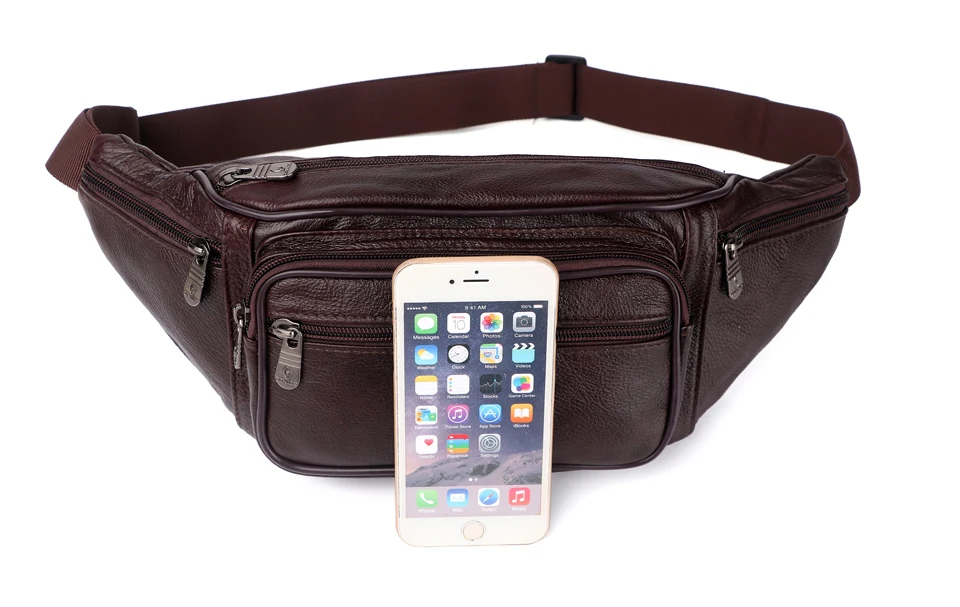 Genuine Leather Waist Bag men Waist Pack Waist Bag Funny Pack Belt Bag Men Chain Waist Bag For Phone Pouch Bolso ZZNICK