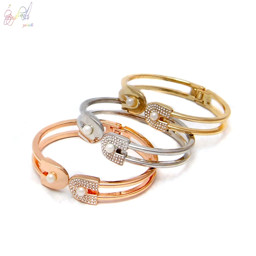 

YULAILI Zinc Alloy Bangle Set Rose Gold/Gold/Silver Three Tone Color Party Ladies Costume Bracelet Accessories
