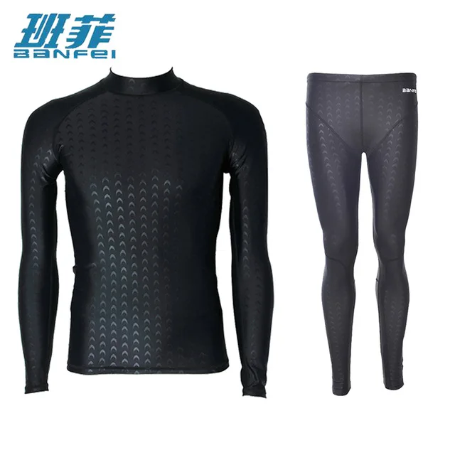 

BANFEI 2 pieces Black Rash Guards Mens Swimwear Diving Suit Professional Jammer Swimsuit Men Surfing Clothing Long Sleeve Mens