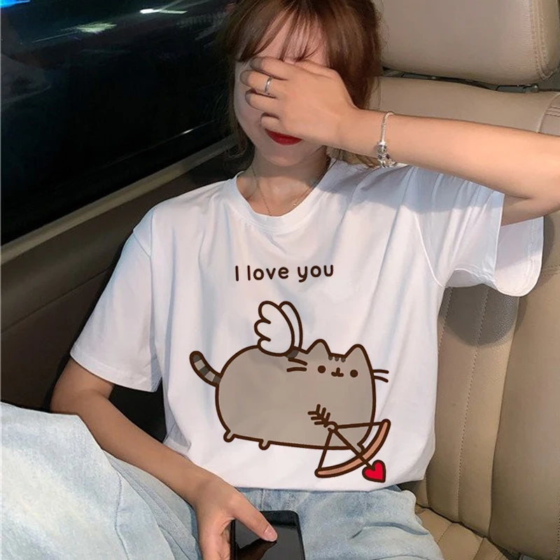 Футболки Pusheen с котом женские футболки в стиле Харадзюку забавная мультяшная