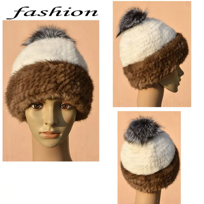 QIUSIDUN настоящая норка трикотаж шапка из натурального меха шапки русская зимняя теплая Модная шапка чистая натуральная женская зимняя теплая шапка