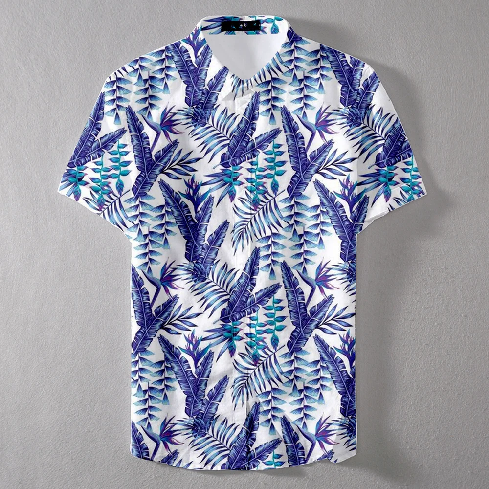 Summer Hawaiian Shirt leaf sea forest style Casual Male Printed Shirt full size