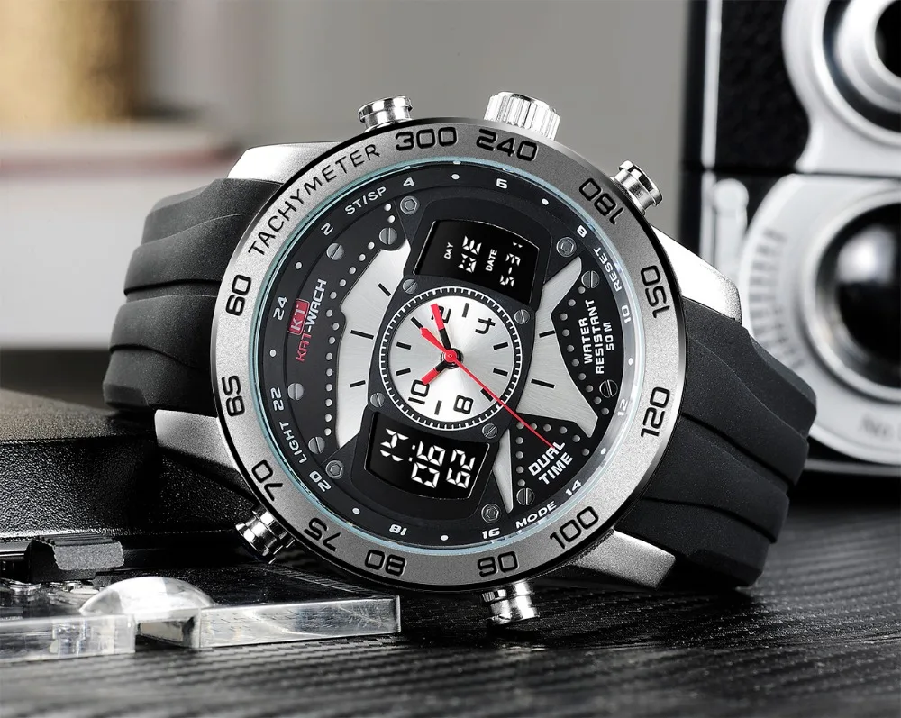  KAT-WACH Men's Chronograph Analog Quartz Watch Date Luminous Hands Waterproof Silicone Strap Wrists