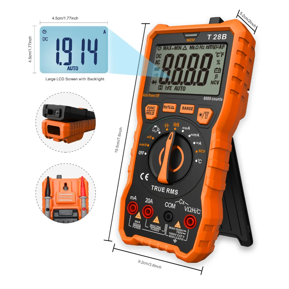 

LOMVUM NCV Digital Portable Digital Multimeter 6000 counts AC/DC Voltage Meter Voltmeter Tester Meter Handheld LED Large Screen